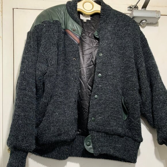 VINTAGE JEAN-MICHEL CROPSAL MONTREAL KNIT WOOL LEATHER BOMBER JACKETS SIZE XL - Picture 13 of 15